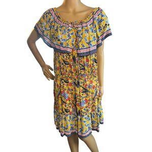 Cato Womens Off The Shoulder Romper Medium Yellow Floral Hippie Boho Retro